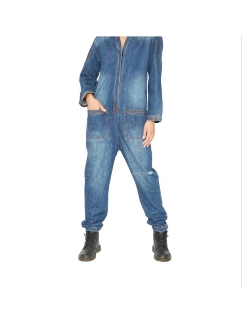 Free People x Sandrine Rose Denim Button Front Jumpsuit